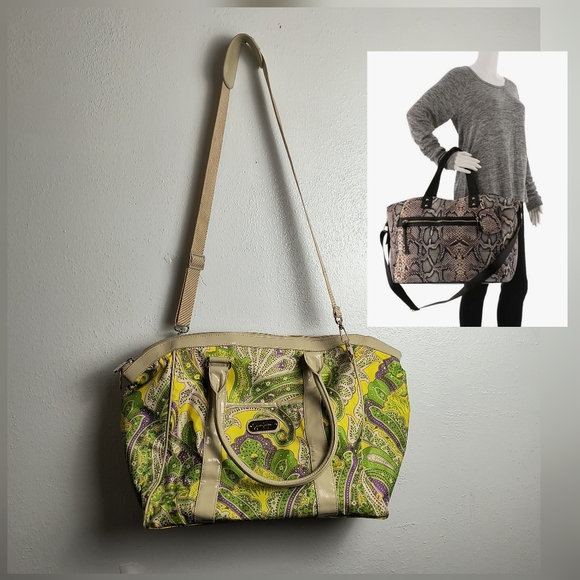 Jessica Simpson Weekender Travel Bag Paisley Yellow/Green - Picture 1 of 16